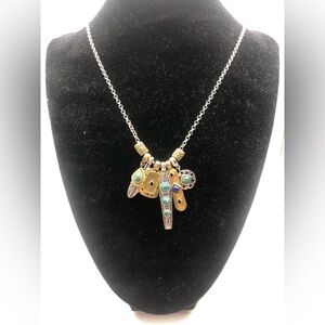 Vintage TH Turquoise & Lapis Sterling Silver Multi-Pendant Necklace 32 Inch